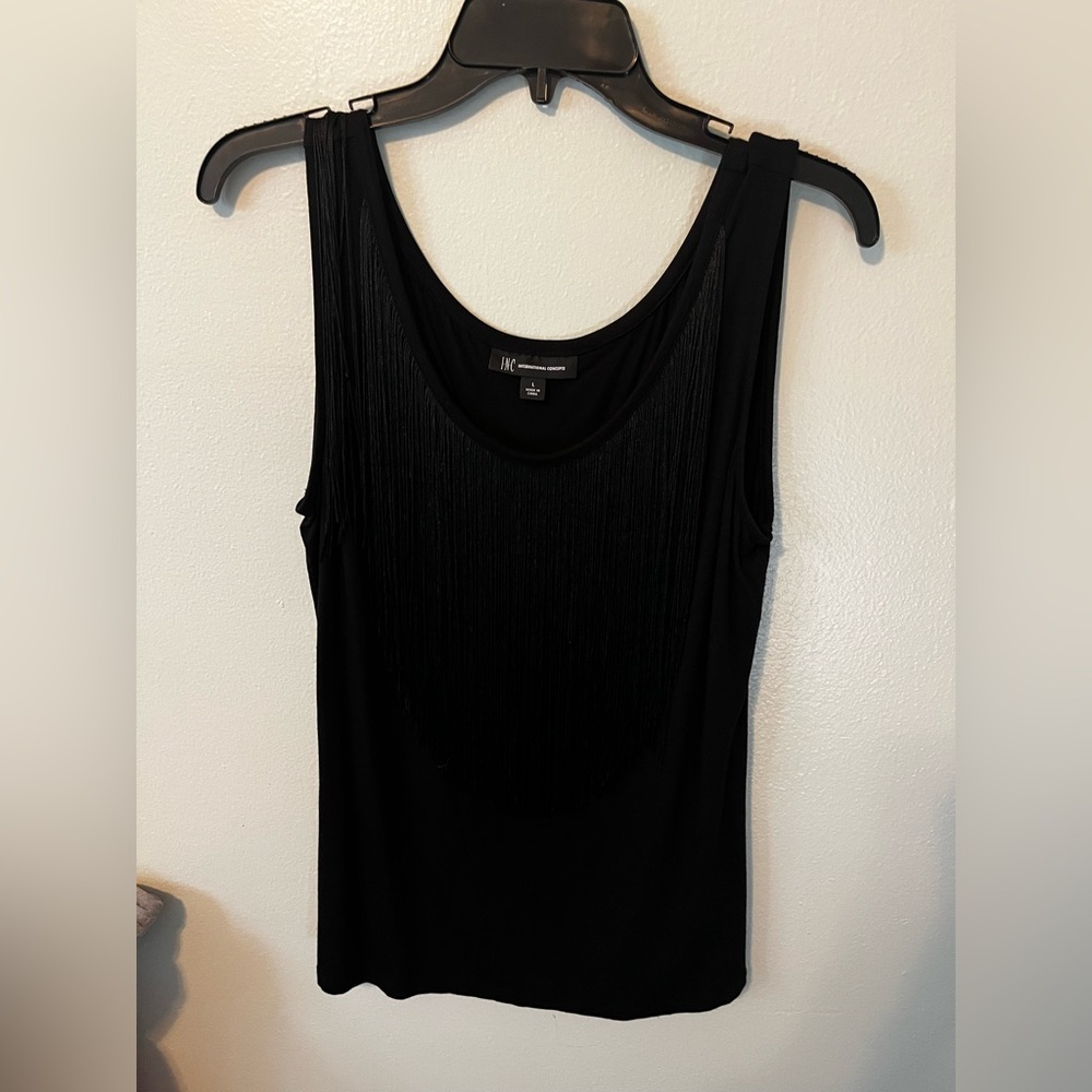 INC International Concepts Black Fringed Tank Top